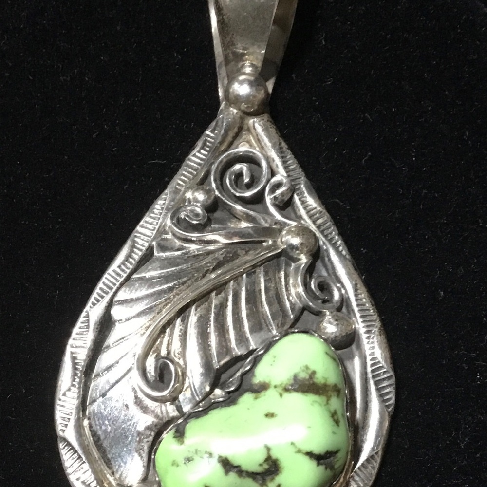 Sterling Silver Green Turquoise Teardrop Pendant